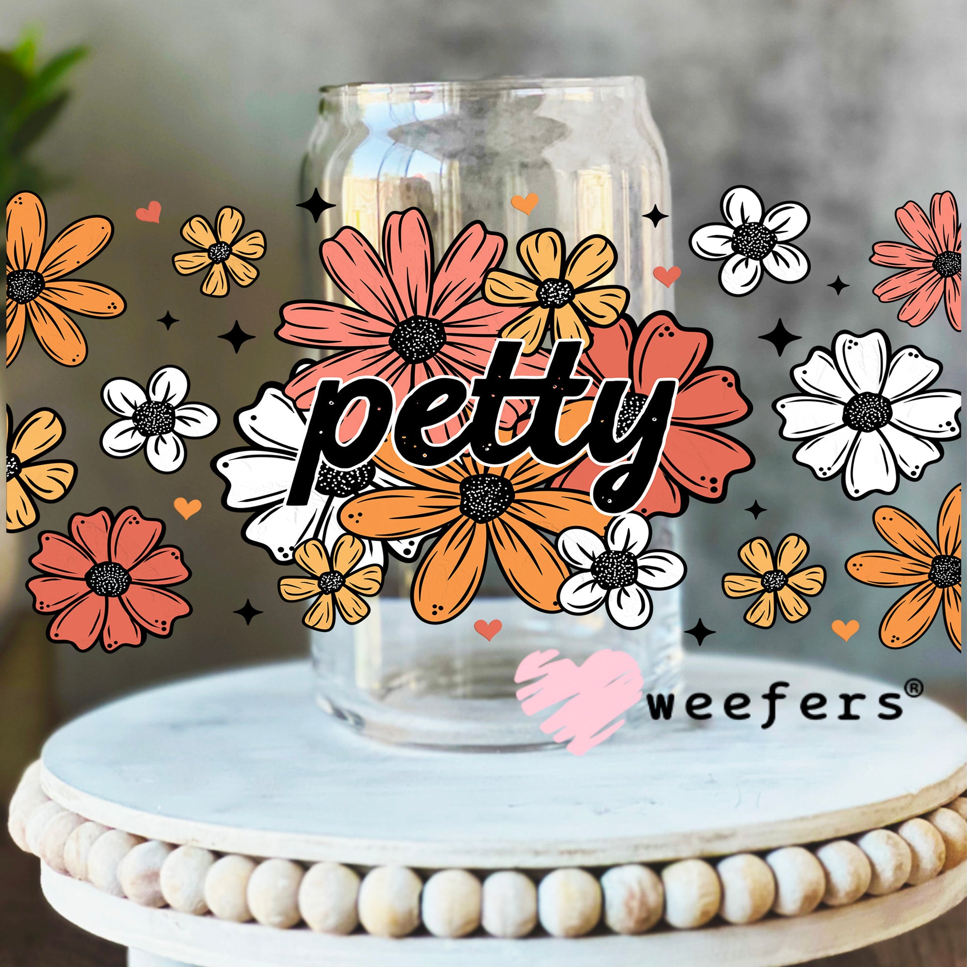 Petty Florals UV DTF Cup Wrap 16oz Libbey Glass Original Size Weefers