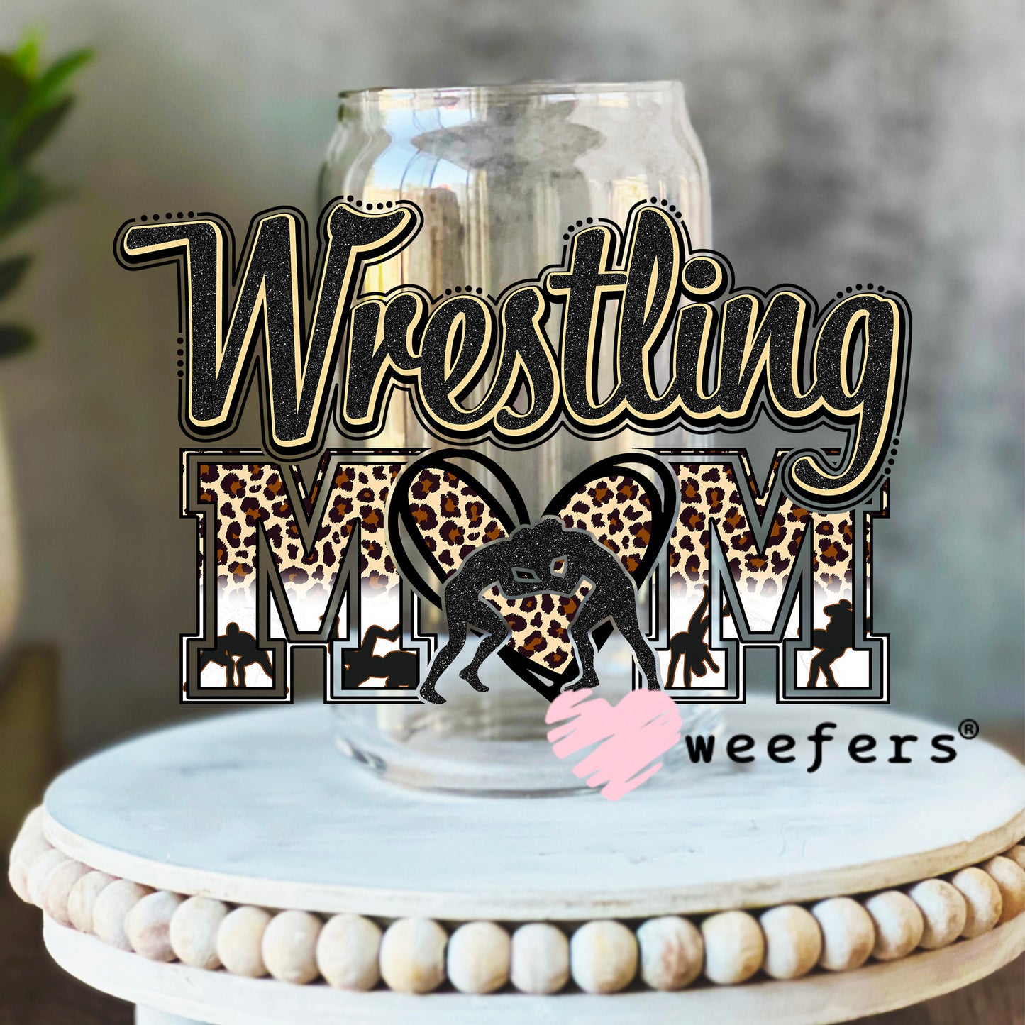 Wrestling Mom UV DTF Decal 16oz Libbey Glass Original Size Weefers