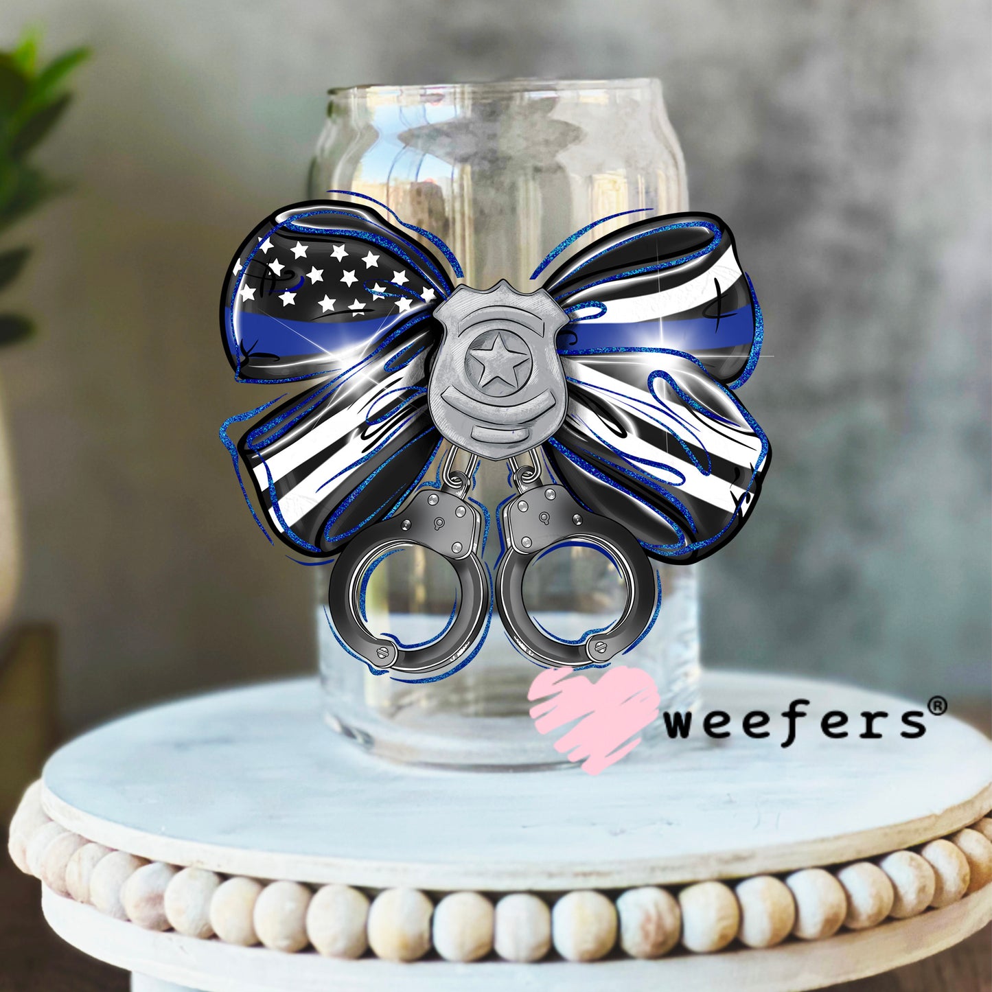 Police Office Coquette Bow UV DTF Decal 16oz Libbey Glass Original Size Weefers