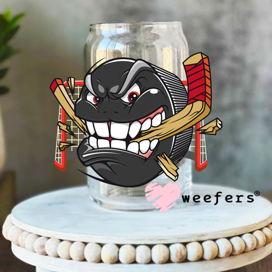 Hockey Puck Crusher UV DTF Decal 16oz Libbey Glass Original Size Weefers