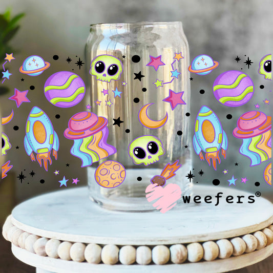Aliens and Rocket Ships Girly UV DTF Cup Wrap 16oz Libbey Glass Original Size Weefers