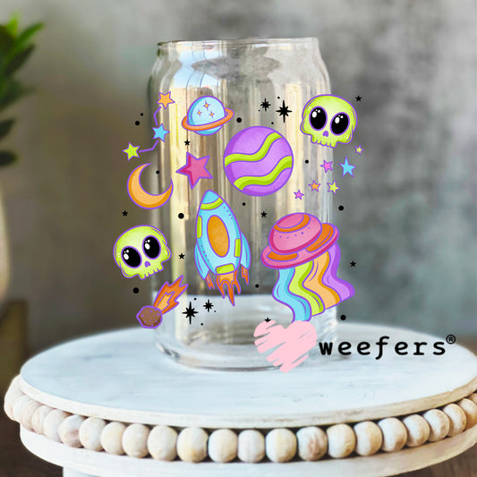 Aliens and Rocket Ships Girly UV DTF Decal 16oz Libbey Glass Original Size Weefers
