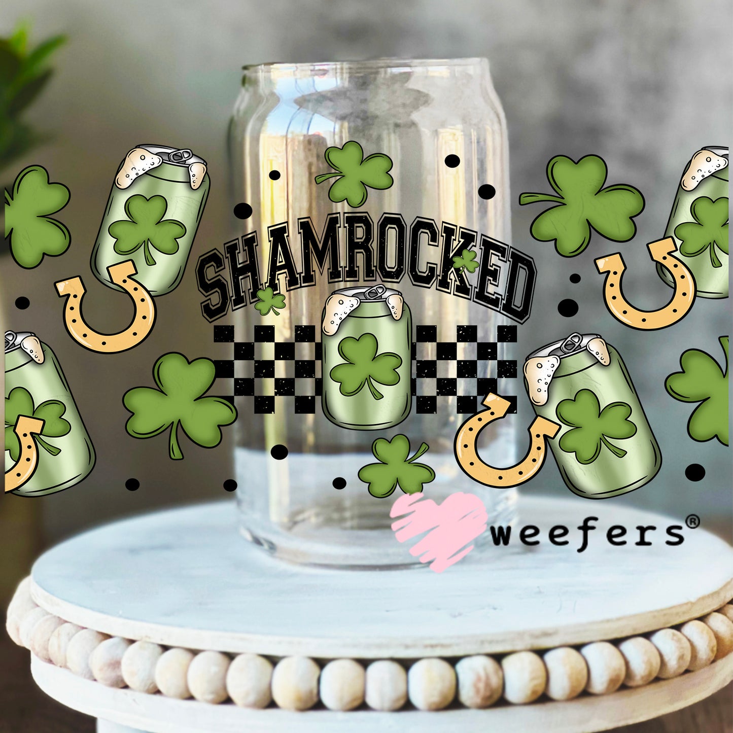 Shamrocked St. Patrick's Day UV DTF Cup Wrap 16oz Libbey Glass Original Size Weefers