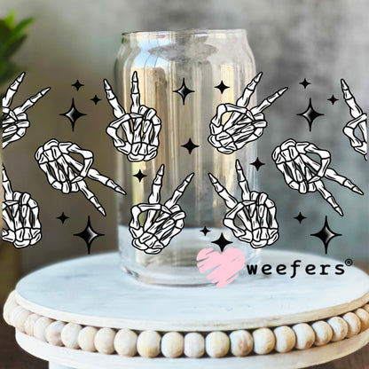 Peace Sign Skeleton Hands UV DTF Cup Wrap 16oz Libbey Glass Original Size Weefers