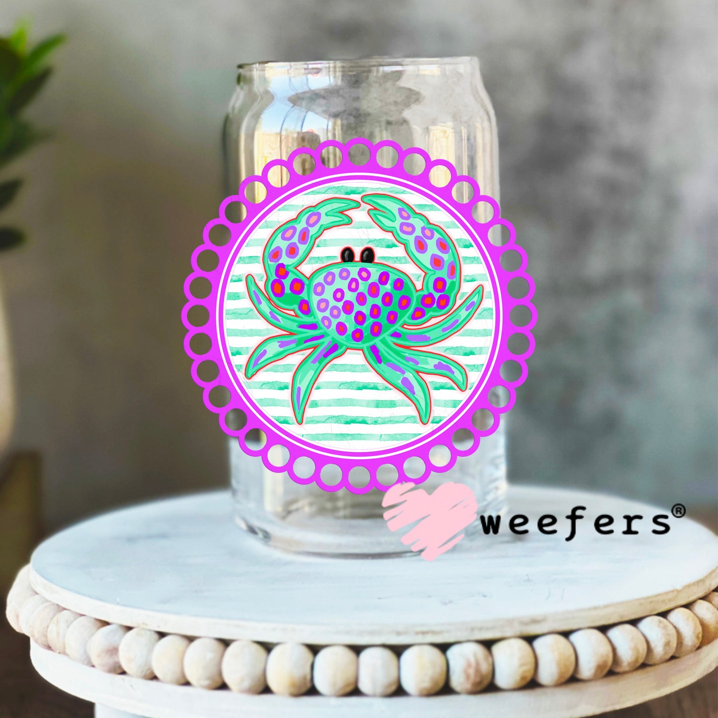 Preppy Crab Lilly P Southern Charm UV DTF Decal 16oz Libbey Glass Original Size Weefers