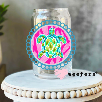Preppy Turtle Lilly P Southern Charm UV DTF Decal 16oz Libbey Glass Original Size Weefers