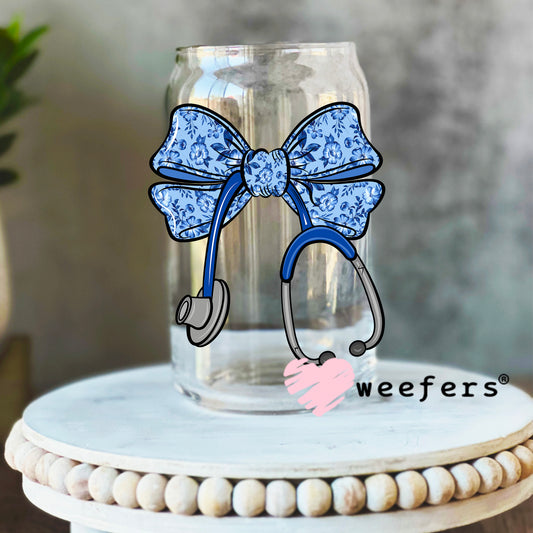 Blue Coquette Nurse Bow UV DTF Decal 16oz Libbey Glass Original Size Weefers