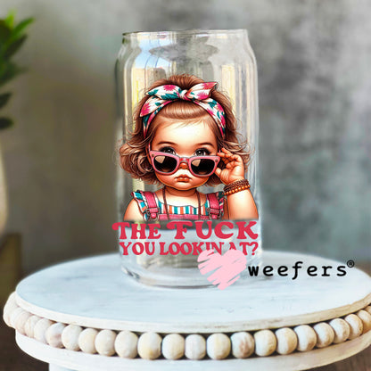The Fuck You Lookin At? UV DTF Decal 16oz Libbey Glass Original Size Weefers