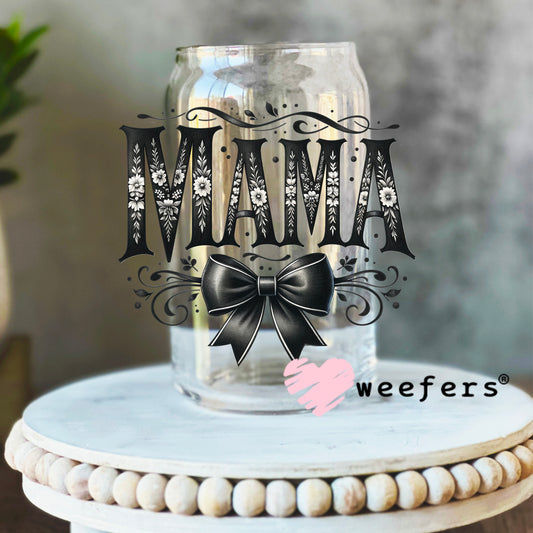 Mama Black Coquette Bow UV DTF Decal 16oz Libbey Glass Original Size Weefers