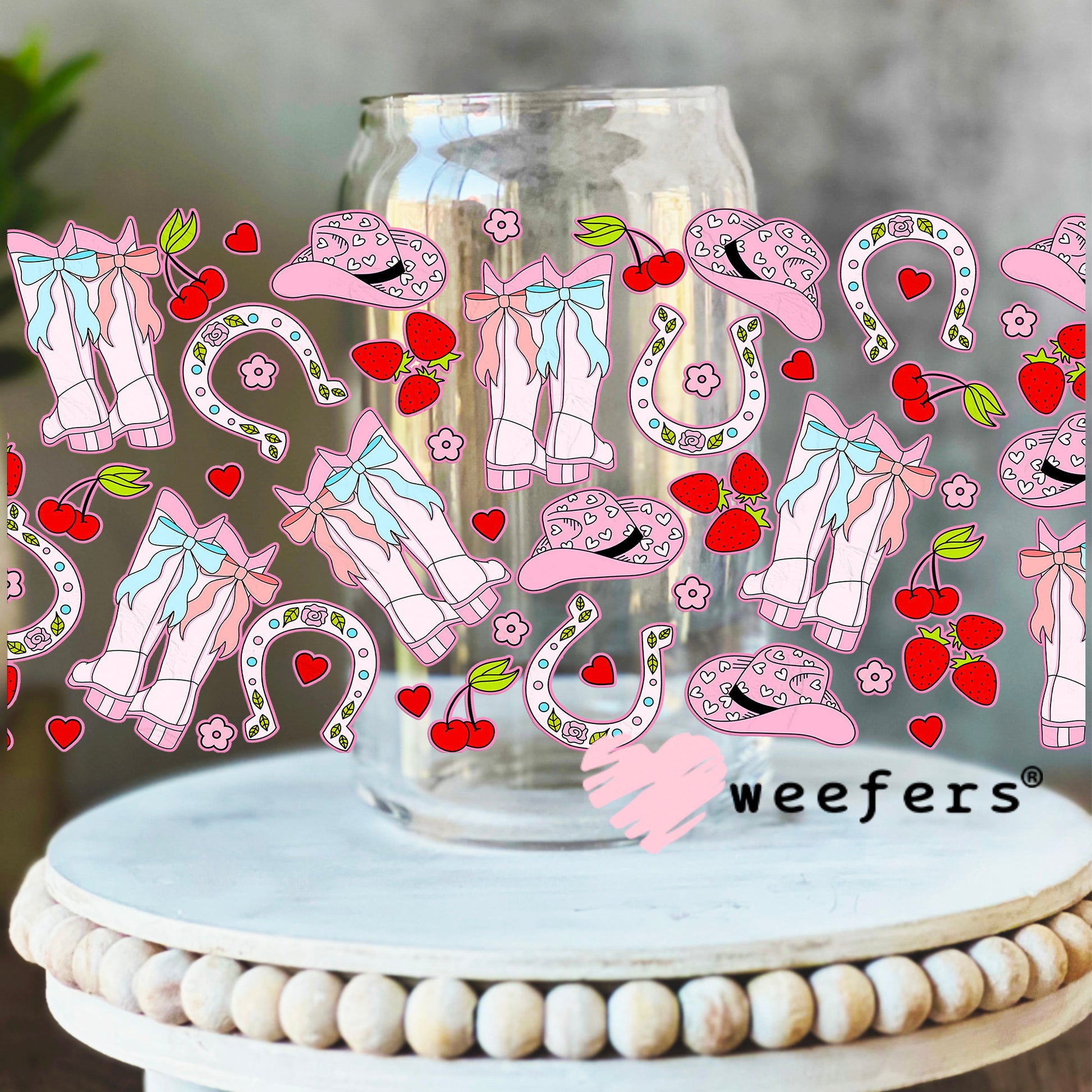 Girly Cowgirl Coquette Vibes UV DTF Cup Wrap 16oz Libbey Glass Original Size Weefers