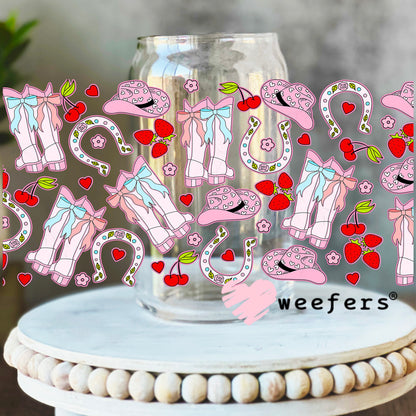 Girly Cowgirl Coquette Vibes UV DTF Cup Wrap 16oz Libbey Glass Original Size Weefers