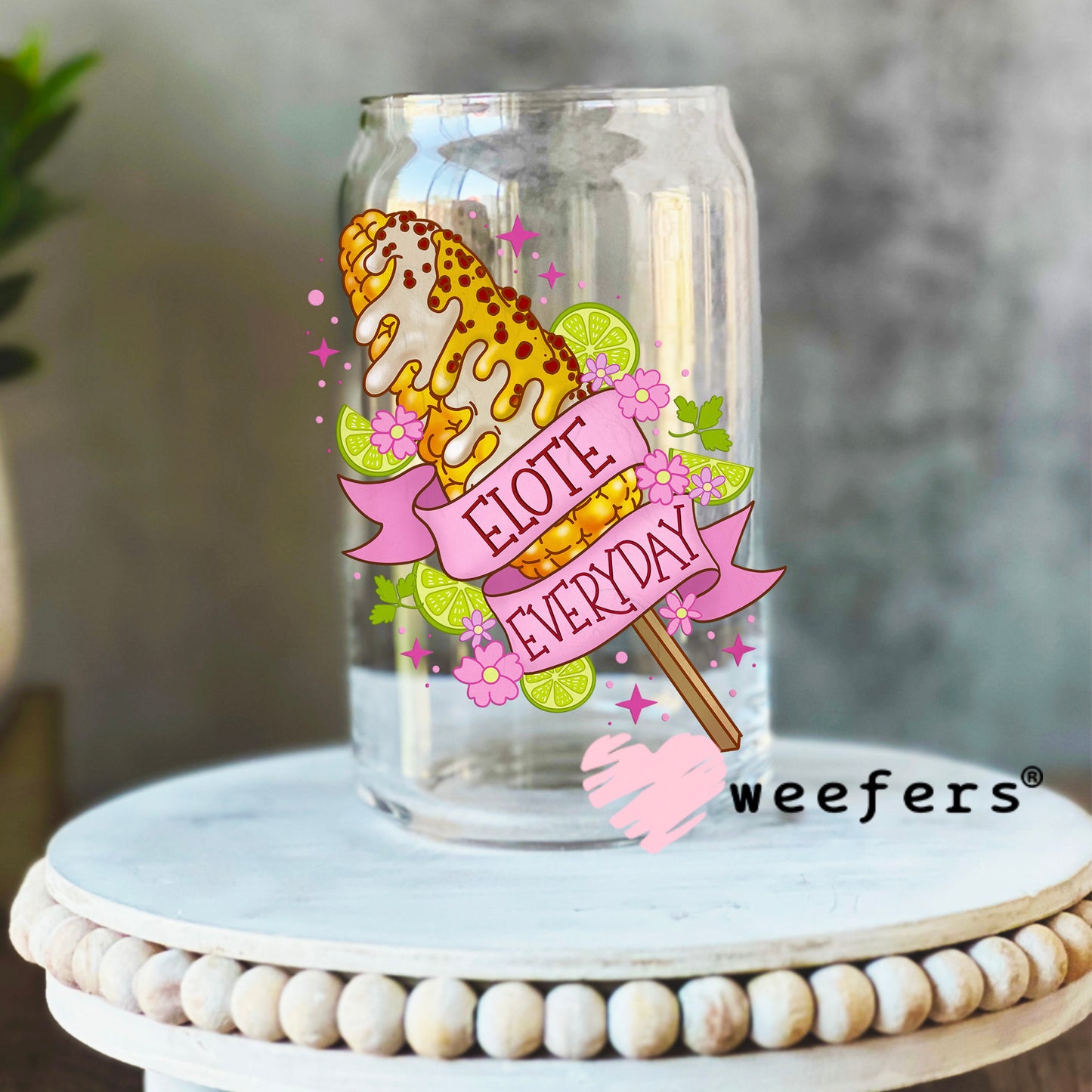 Elote Everyday UV DTF Decal 16oz Libbey Glass Original Size Weefers