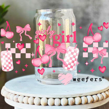 Girly Girl Pink Coquette Vibes UV DTF Cup Wrap 16oz Libbey Glass Original Size Weefers