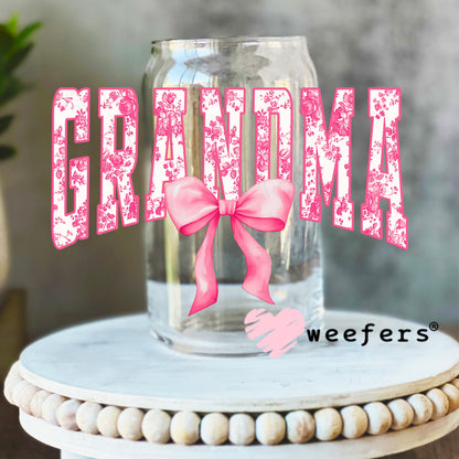 Grandma Pink Coquette UV DTF Decal 16oz Libbey Glass Original Size Weefers