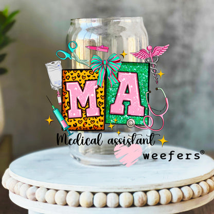 MA Medical Assistant Teal and Pink UV DTF Decal 16oz Libbey Glass Original Size Weefers