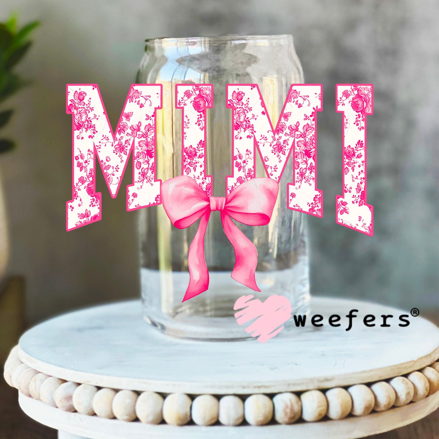 Mimi Pink Coquette UV DTF Decal 16oz Libbey Glass Original Size Weefers