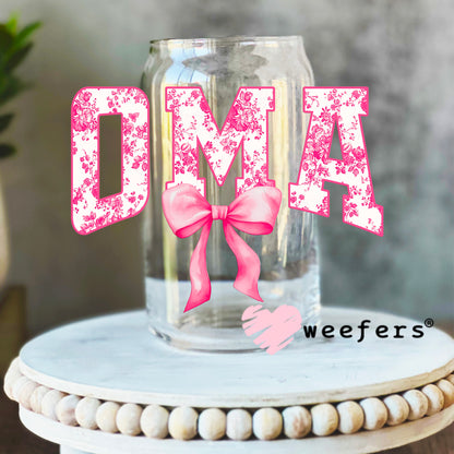 Oma Pink Coquette UV DTF Decal 16oz Libbey Glass Original Size Weefers