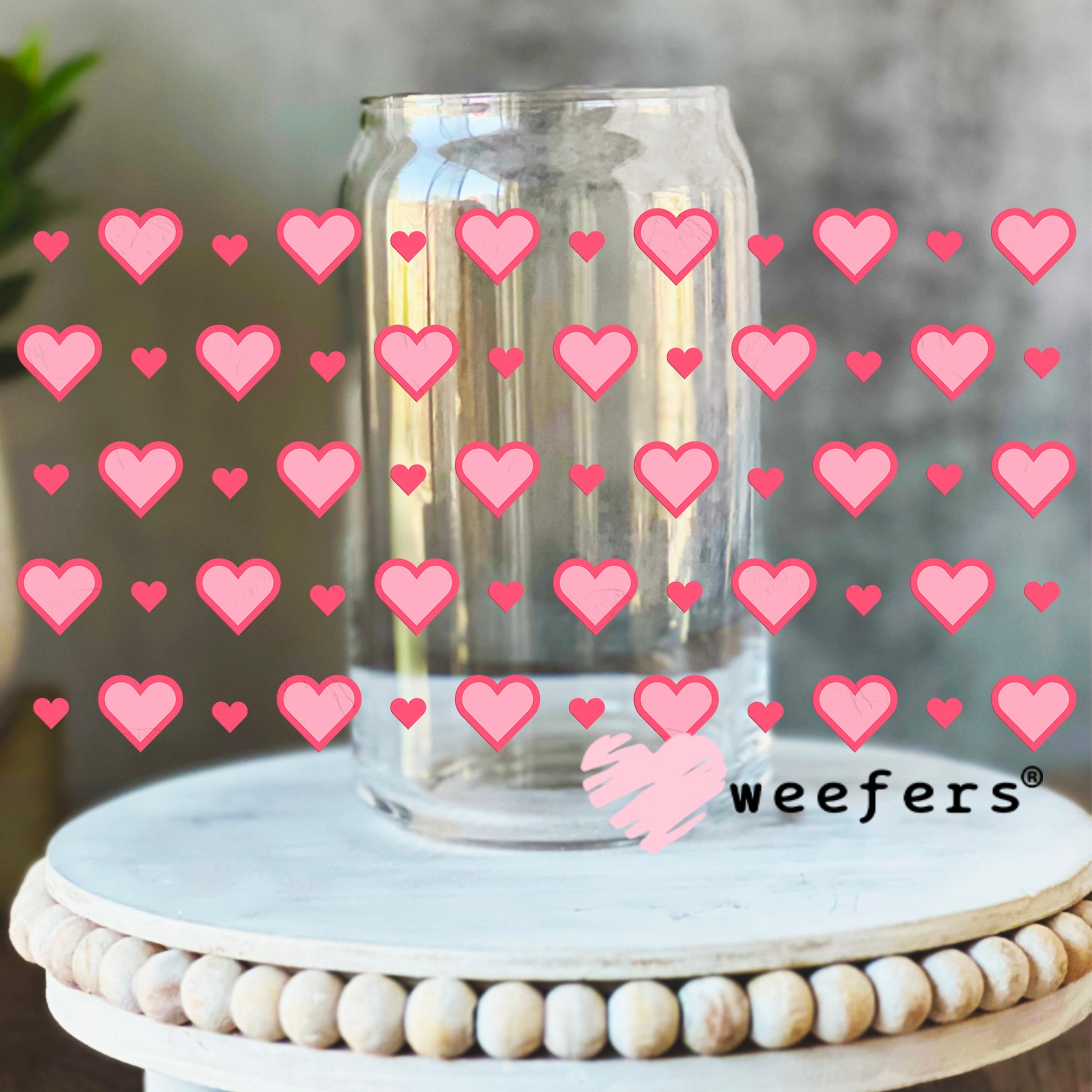 Pink Girly Hearts UV DTF Cup Wrap 16oz Libbey Glass Original Size Weefers