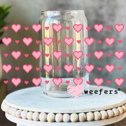 Pink Girly Hearts UV DTF Cup Wrap 16oz Libbey Glass Original Size Weefers