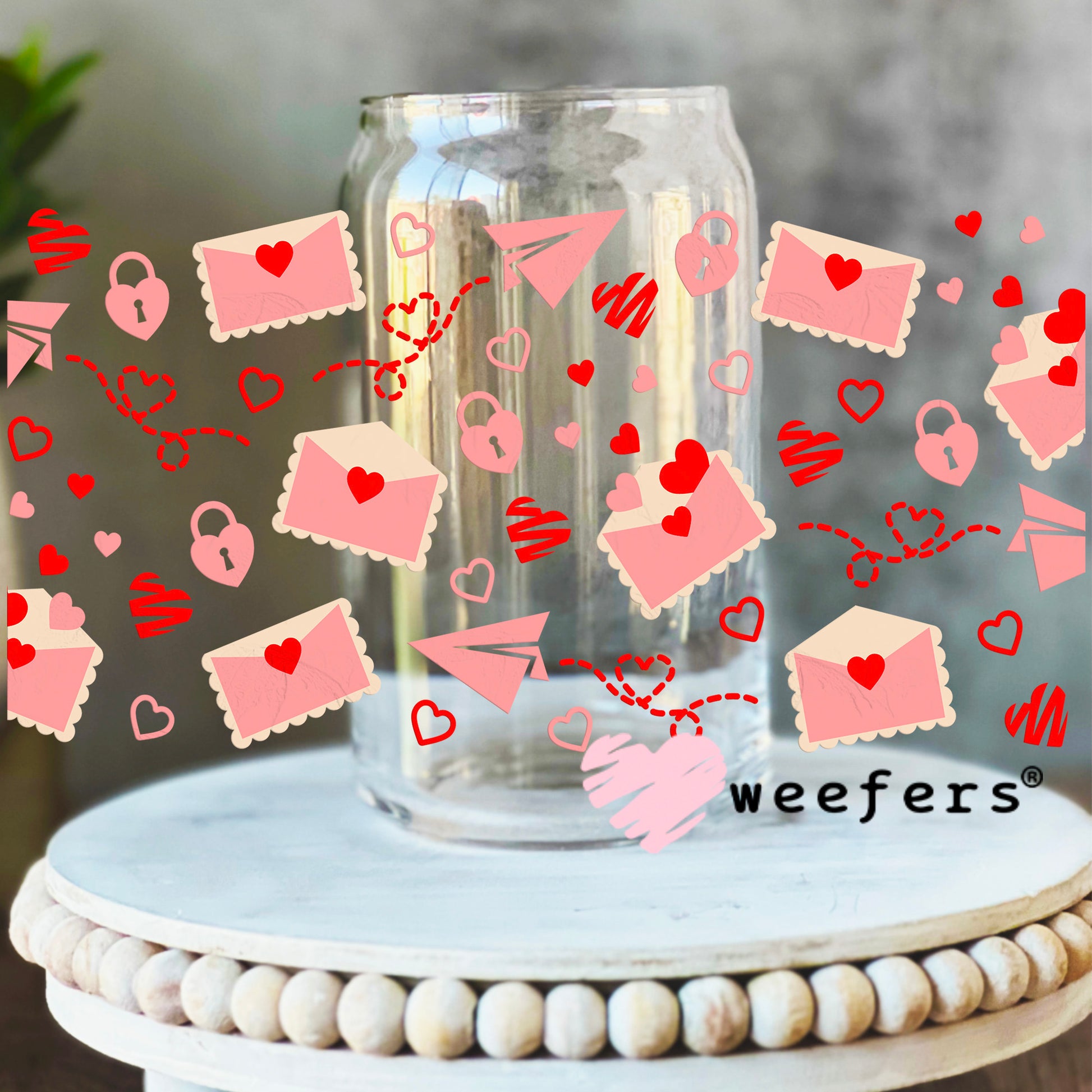 Love Letters UV DTF Cup Wrap 16oz Libbey Glass Original Size Weefers