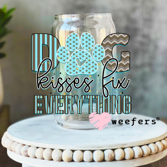 Dog Kisses Fix Everything UV DTF Decal 16oz Libbey Glass Original Size Weefers