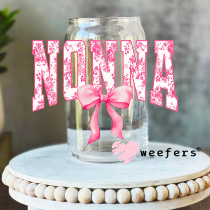 Nonna Pink Coquette Bow UV DTF Decal 16oz Libbey Glass Original Size Weefers