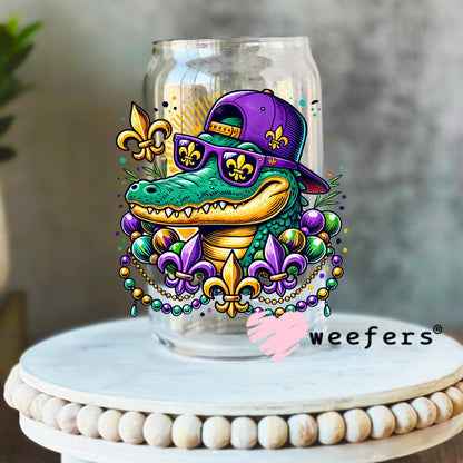 Mardi Gras Cool Alligator UV DTF Decal 16oz Libbey Glass Original Size Weefers