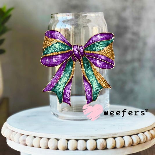 Mardi Gras Bow UV DTF Decal 16oz Libbey Glass Original Size Weefers