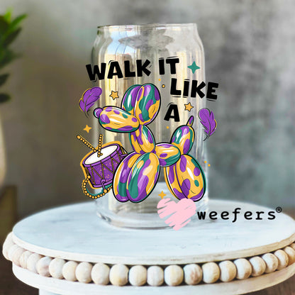 Mardi Gras Balloon Dog UV DTF Decal 16oz Libbey Glass Original Size Weefers