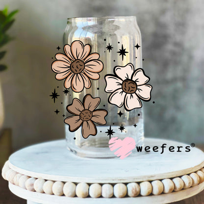 Neutral Brown Florals UV DTF Decal 16oz Libbey Glass Original Size Weefers