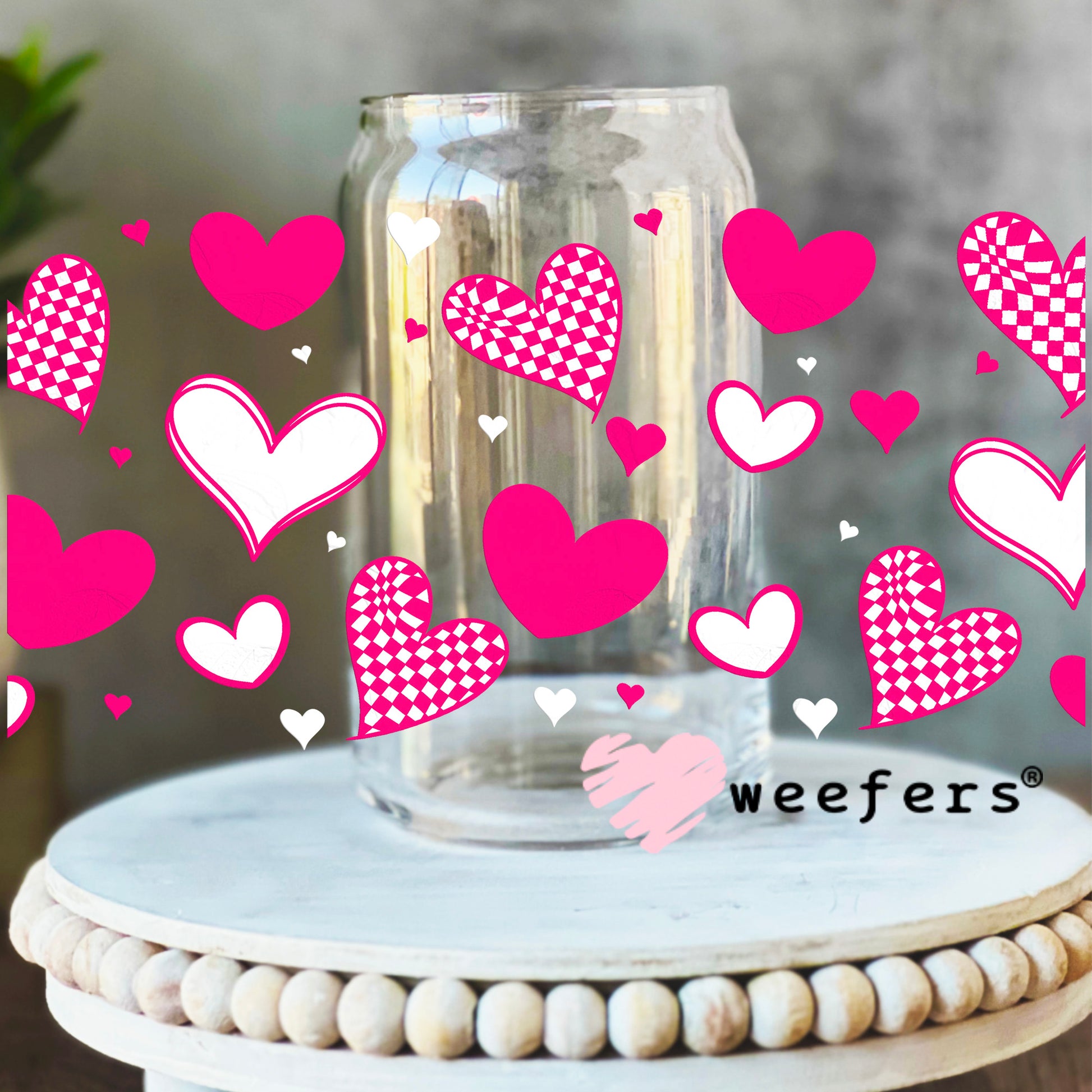 Fuchsia Hearts UV DTF Cup Wrap 16oz Libbey Glass Original Size Weefers