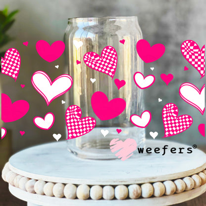 Fuchsia Hearts UV DTF Cup Wrap 16oz Libbey Glass Original Size Weefers