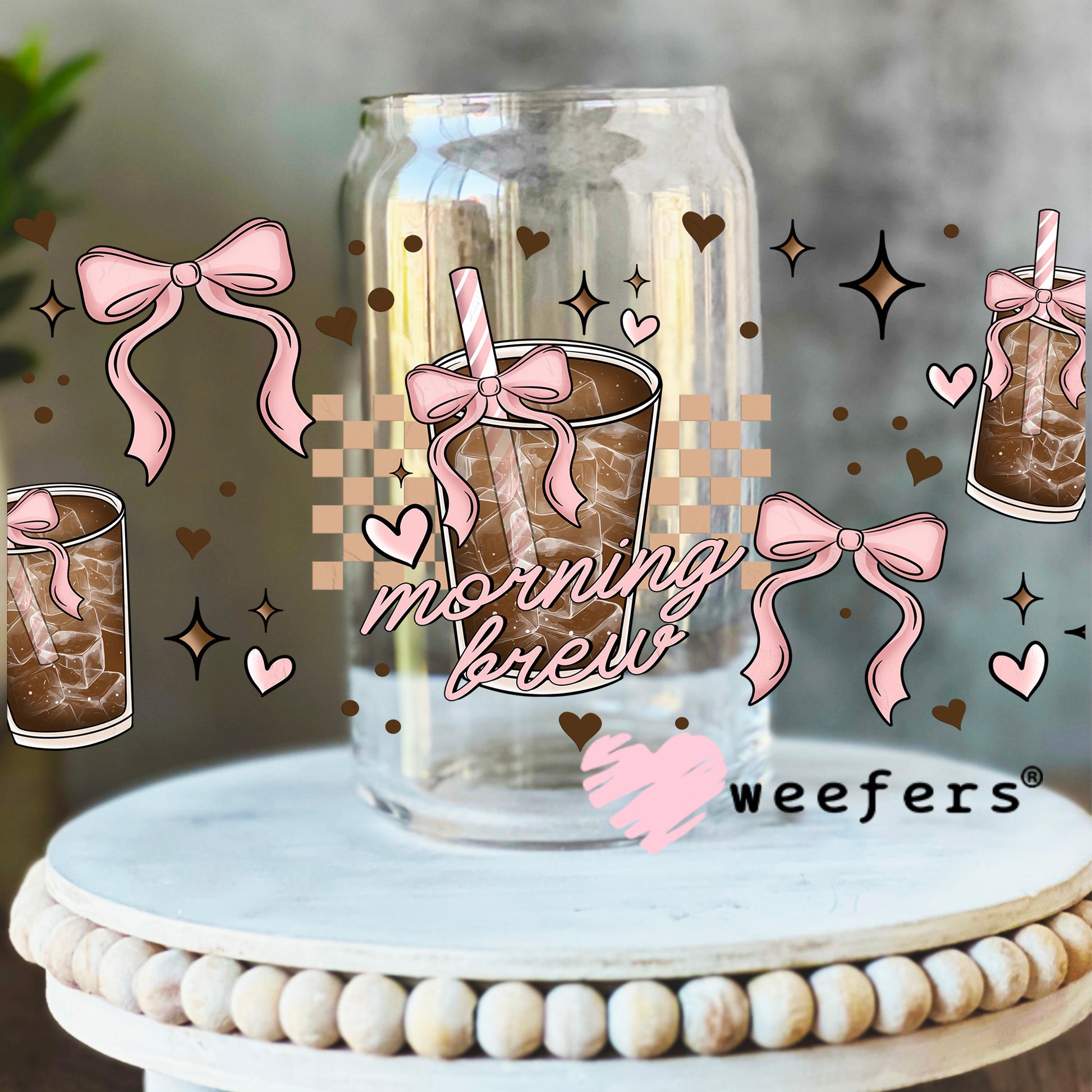 Morning Brew UV DTF Cup Wrap 16oz Libbey Glass Original Size Weefers