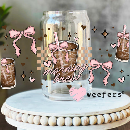 Morning Brew UV DTF Cup Wrap 16oz Libbey Glass Original Size Weefers