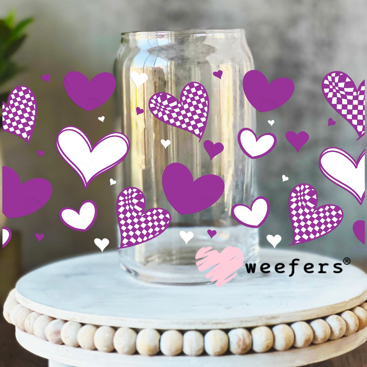 Purple Hearts UV DTF Cup Wrap 16oz Libbey Glass Original Size Weefers