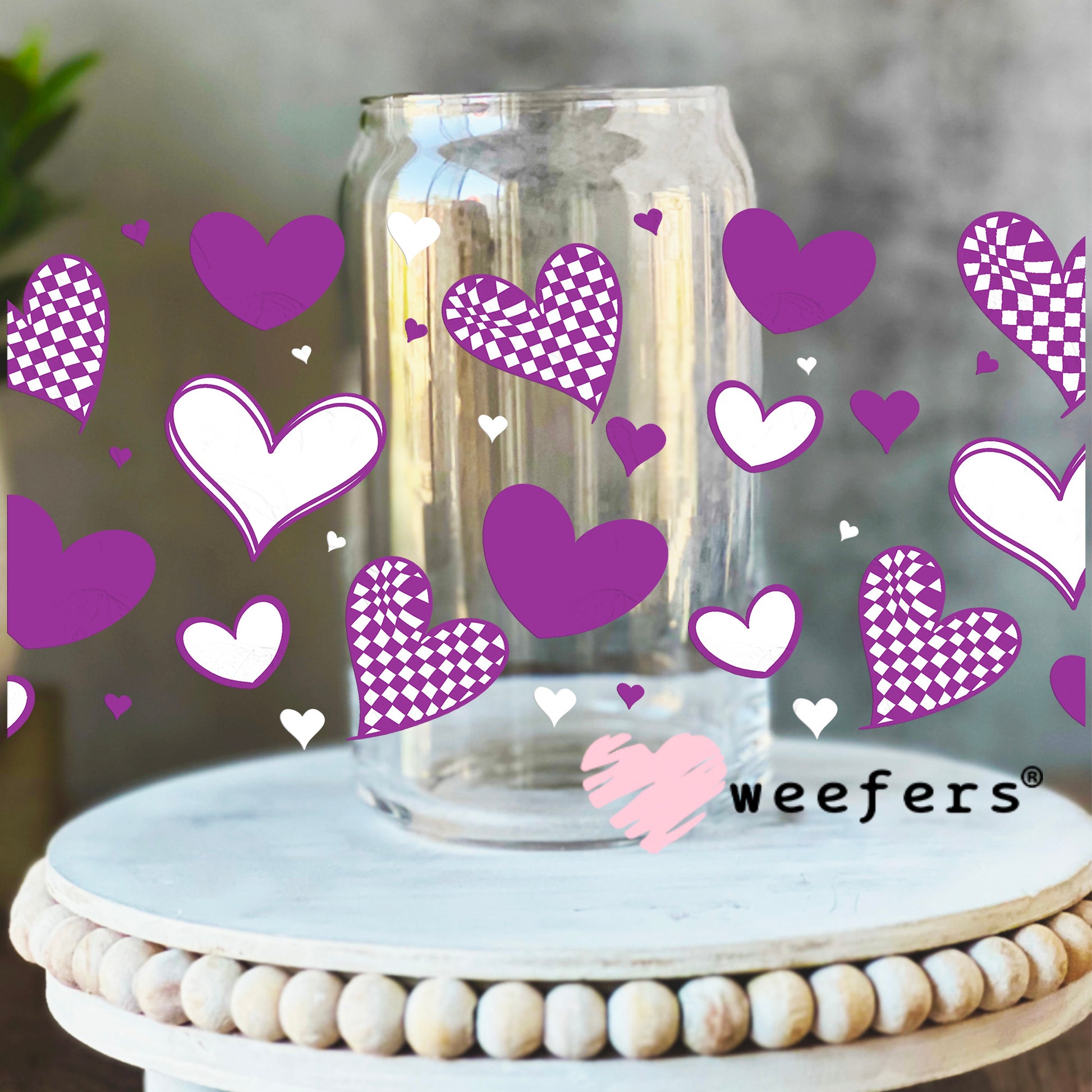 Purple Hearts UV DTF Cup Wrap 16oz Libbey Glass Original Size Weefers