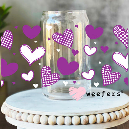 Purple Hearts UV DTF Cup Wrap 16oz Libbey Glass Original Size Weefers