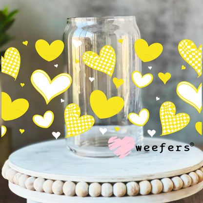 Yellow Hearts UV DTF Cup Wrap 16oz Libbey Glass Original Size Weefers