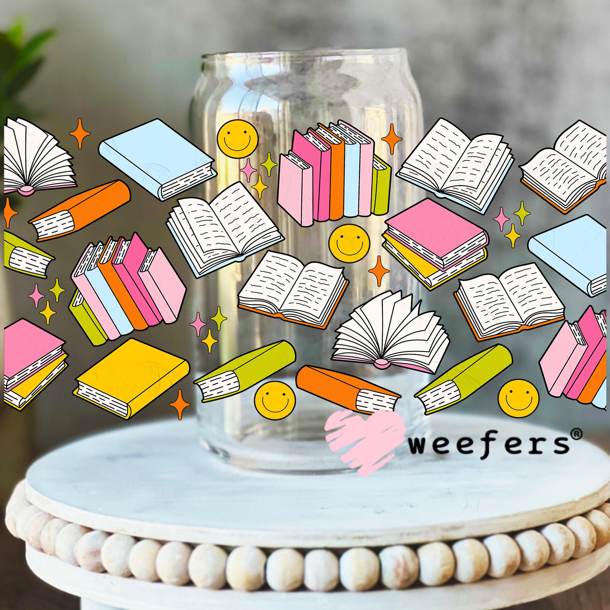 Book Lover Vibes UV DTF Cup Wrap 16oz Libbey Glass Original Size Weefers
