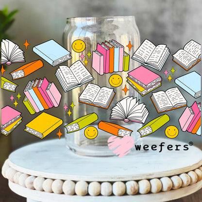 Book Lover Vibes UV DTF Cup Wrap 16oz Libbey Glass Original Size Weefers