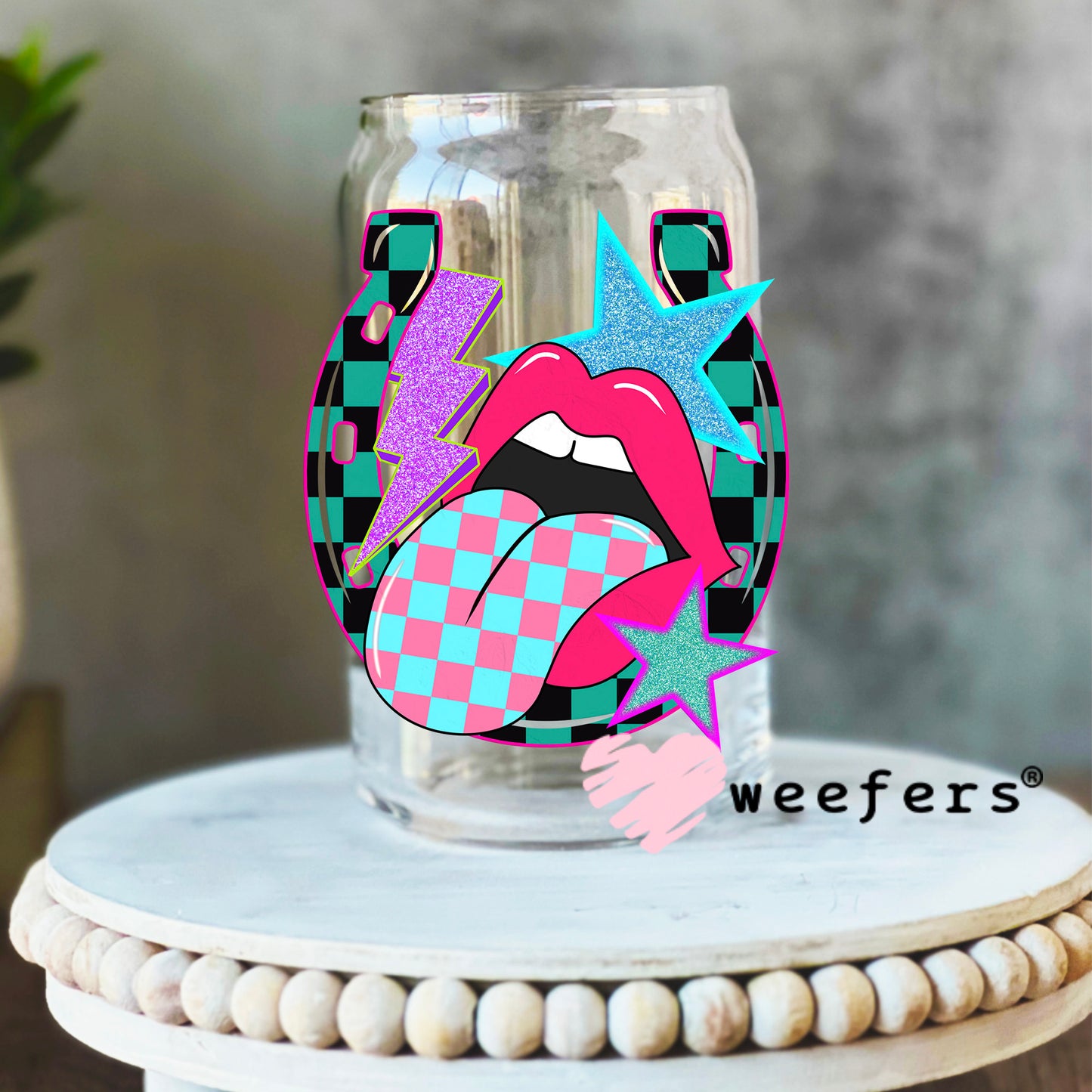 Lucky Horseshoe Lips UV DTF Decal 16oz Libbey Glass Original Size Weefers