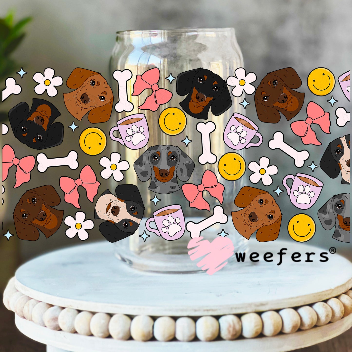 Dachshund Favorite Things UV DTF Cup Wrap 16oz Libbey Glass Original Size Weefers