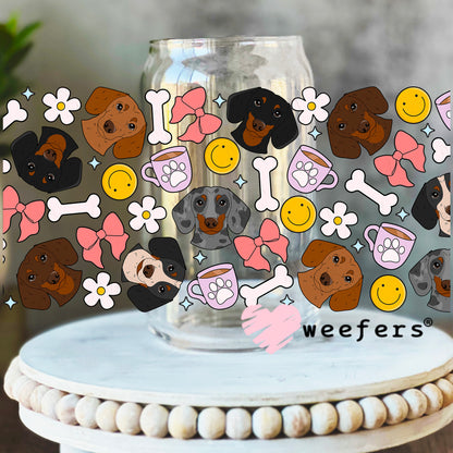 Dachshund Favorite Things UV DTF Cup Wrap 16oz Libbey Glass Original Size Weefers