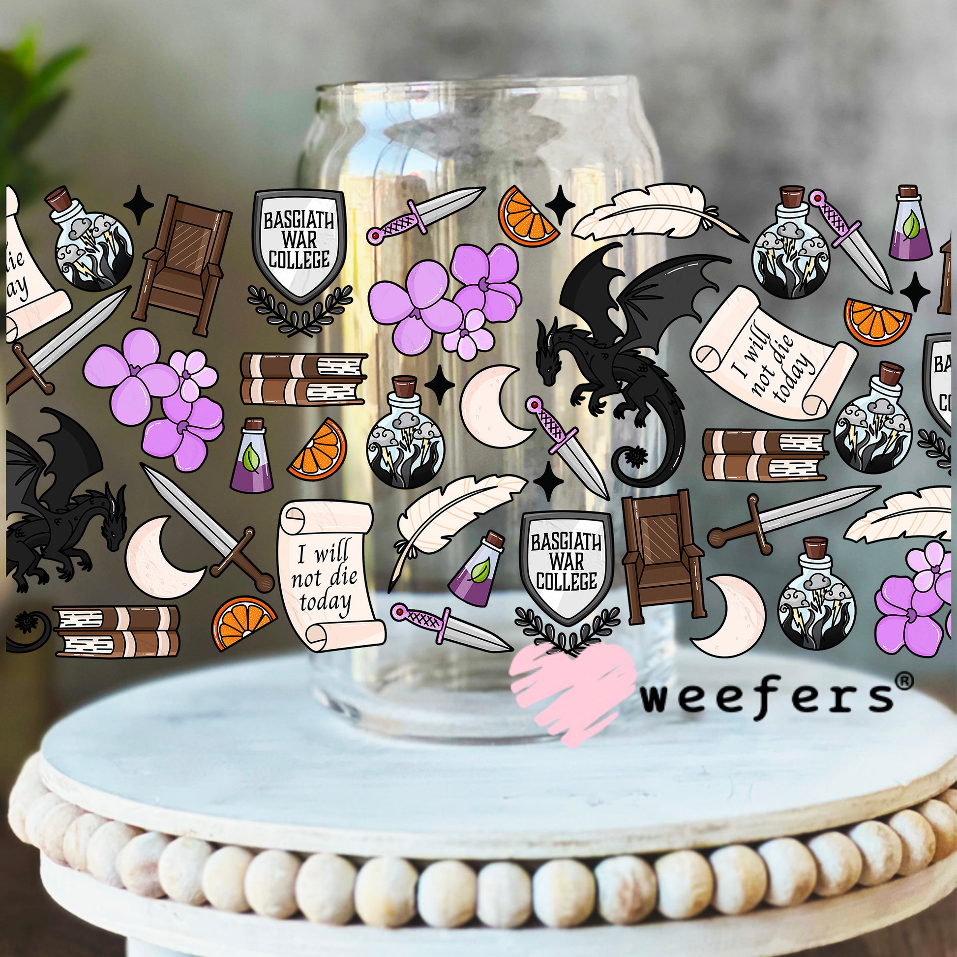 Fourth Wing Favorite Things UV DTF Cup Wrap 16oz Libbey Glass Original Size Weefers