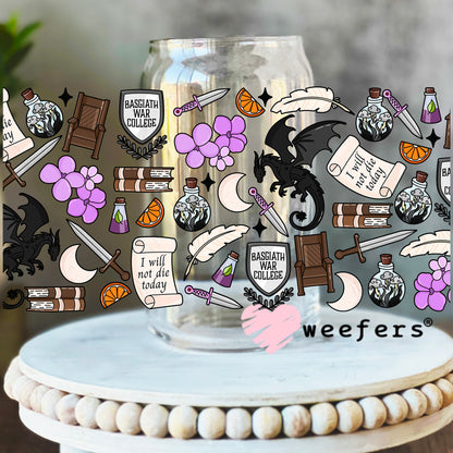 Fourth Wing Favorite Things UV DTF Cup Wrap 16oz Libbey Glass Original Size Weefers