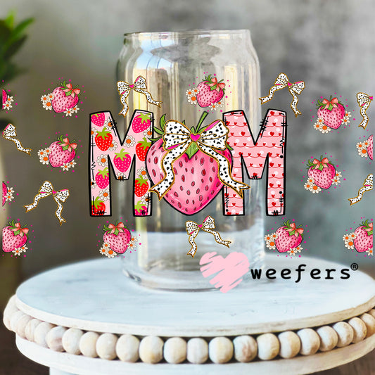 Coquette Mom Strawberries UV DTF Cup Wrap 16oz Libbey Glass Original Size Weefers