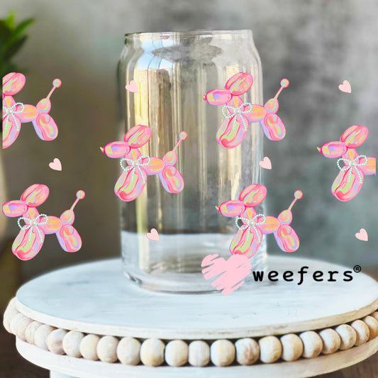 Coquette Balloon Dogs UV DTF Cup Wrap 16oz Libbey Glass Original Size Weefers