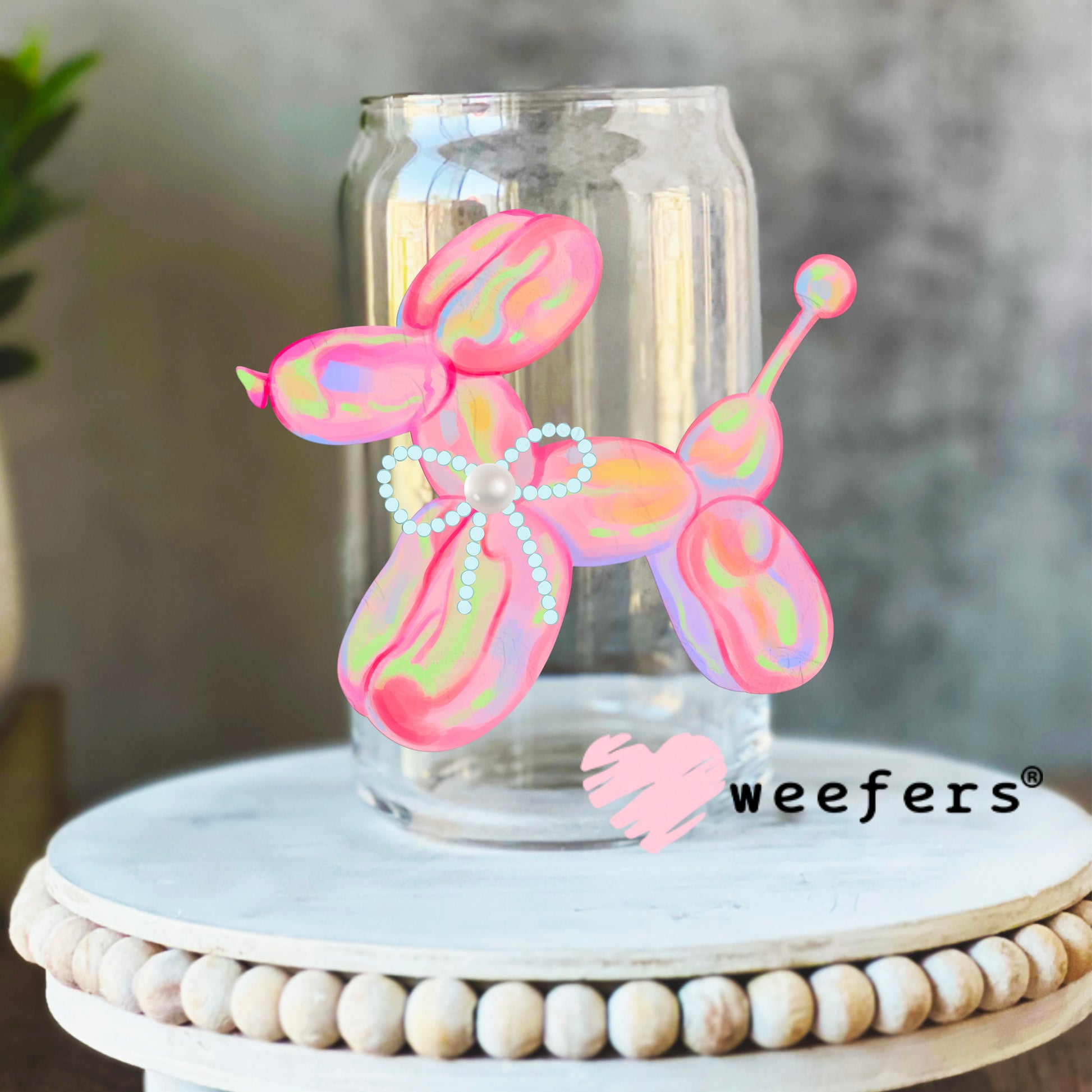 Coquette Balloon Dog UV DTF Decal 16oz Libbey Glass Original Size Weefers