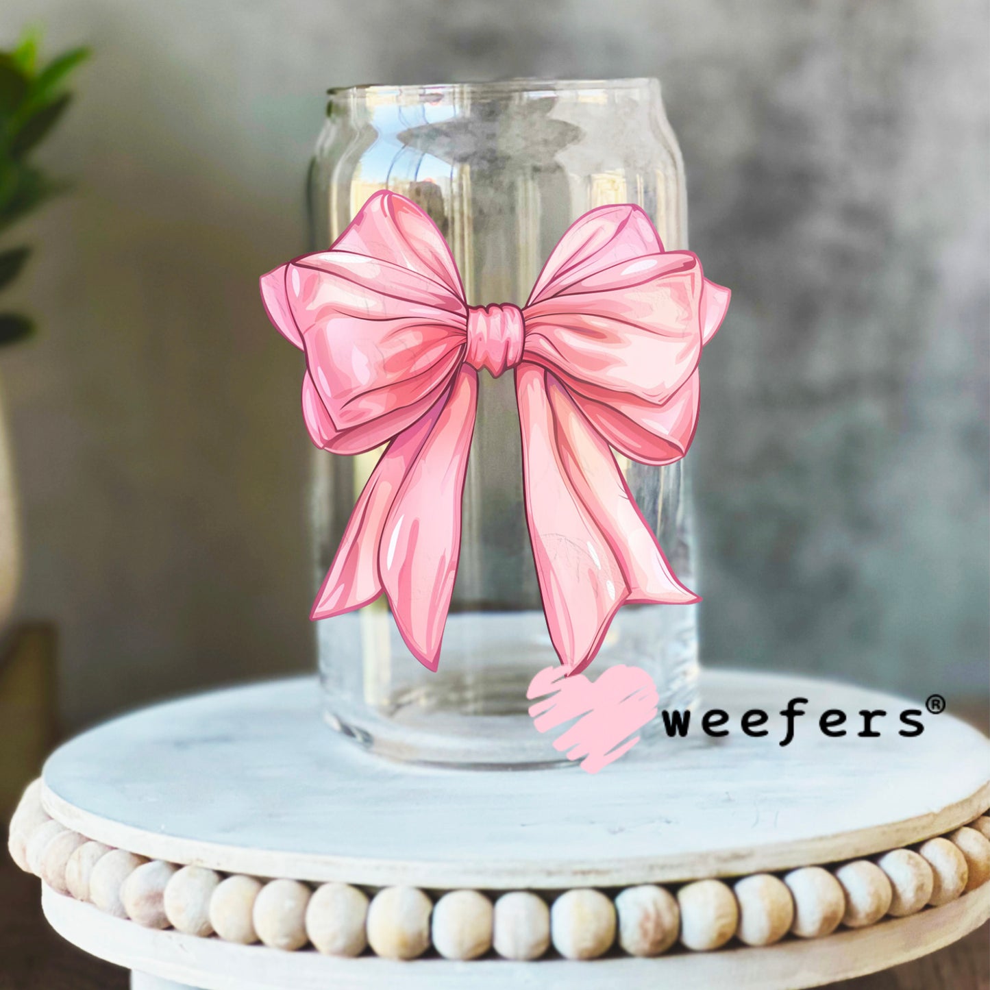 Coquette Pink Bow UV DTF Decal 16oz Libbey Glass Original Size Weefers
