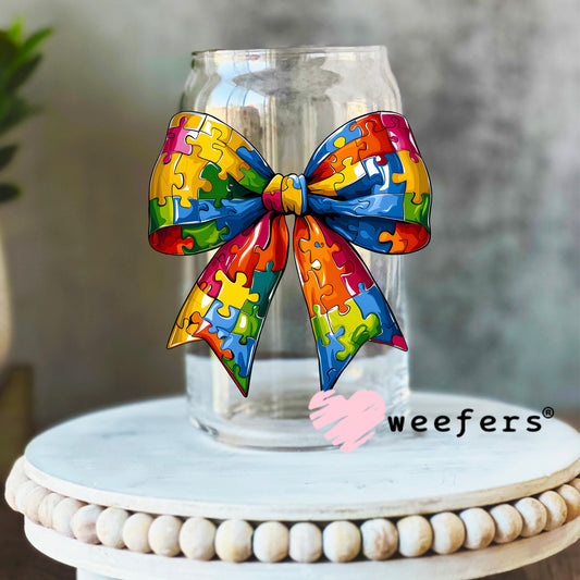 Autistic Bow UV DTF Decal 16oz Libbey Glass Original Size Weefers